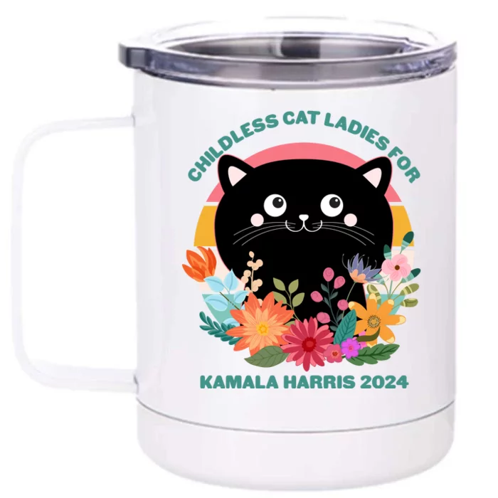 Cute Retro Childless Cat Ladies For Kamala Harris 2024 Election Front & Back 12oz Stainless Steel Tumbler Cup