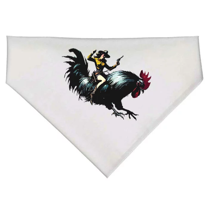 Cowgirl Riding Chicken Funny Retro Rodeo Rooster USA-Made Doggie Bandana