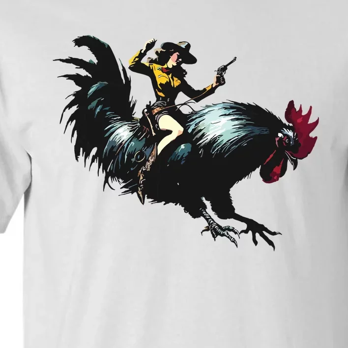 Cowgirl Riding Chicken Funny Retro Rodeo Rooster Tall T-Shirt