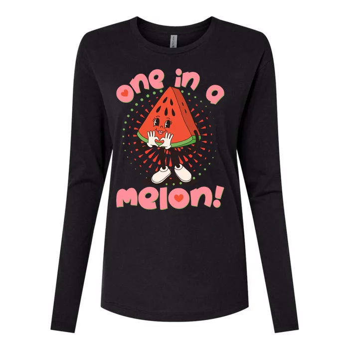 Cute Retro Cartoon Watermelon One In A Melon Womens Cotton Relaxed Long Sleeve T-Shirt