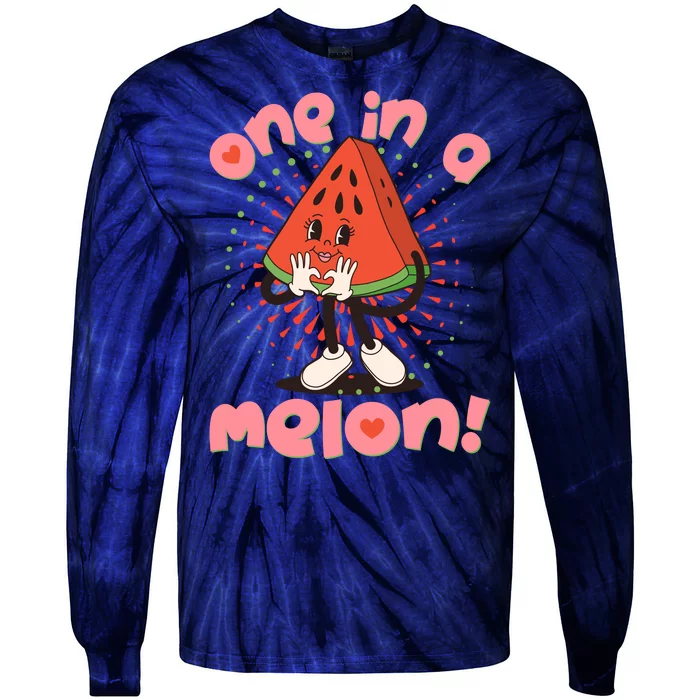 Cute Retro Cartoon Watermelon One In A Melon Tie-Dye Long Sleeve Shirt