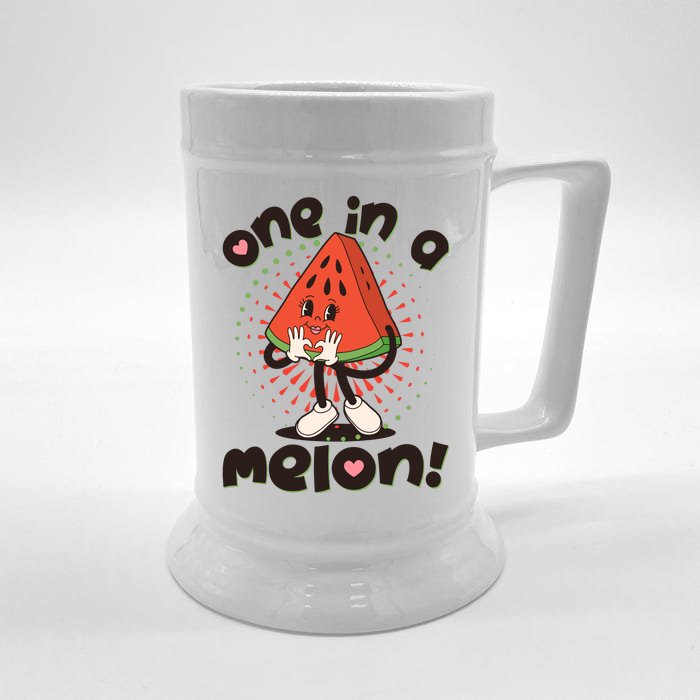 Cute Retro Cartoon Watermelon One In A Melon Front & Back Beer Stein