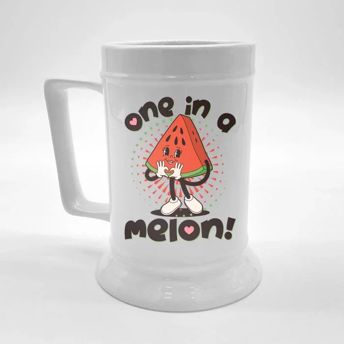 Cute Retro Cartoon Watermelon One In A Melon Front & Back Beer Stein