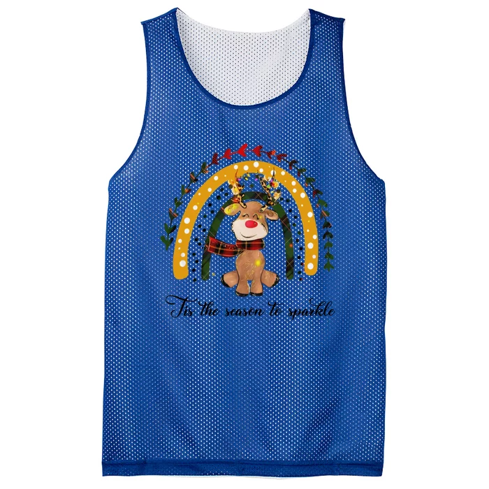 Cute Reindeer Christmas Rainbow Tis The Season To Funny Gift Mesh Reversible Basketball Jersey Tank