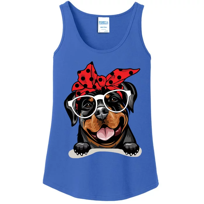 Cute Rottweiler Christmas Red Plaid Headband And Glasses Great Gift Ladies Essential Tank