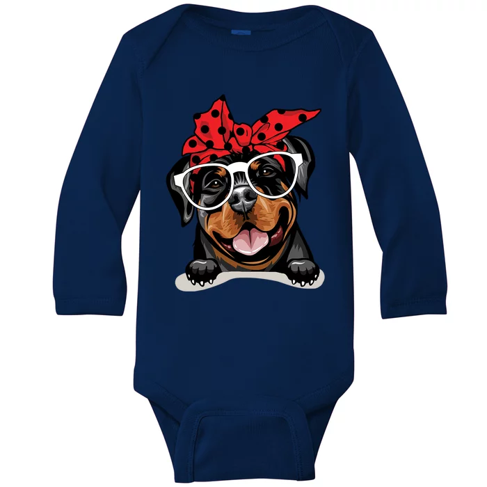 Cute Rottweiler Christmas Red Plaid Headband And Glasses Great Gift Baby Long Sleeve Bodysuit