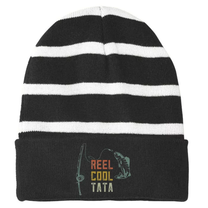 Cute Reel Cool Tata Fishing Fun Fathers Day Indian Grandpa Striped Beanie with Solid Band