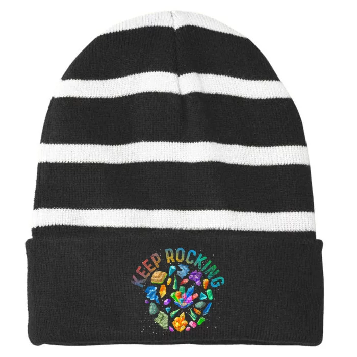 Colorful Rock Collector Earth Scientist Funny Geology Striped Beanie with Solid Band