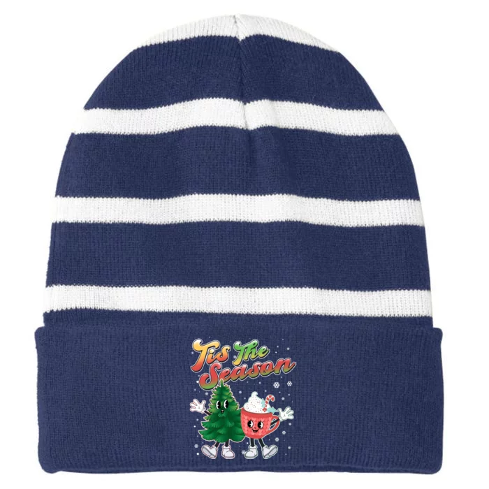 Cute Retro Cartoon Christmas Tis The Season Striped Beanie with Solid Band