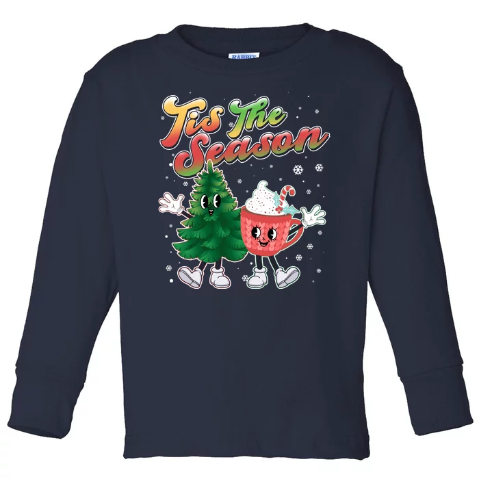 Cute Retro Cartoon Christmas Tis The Season Toddler Long Sleeve Shirt