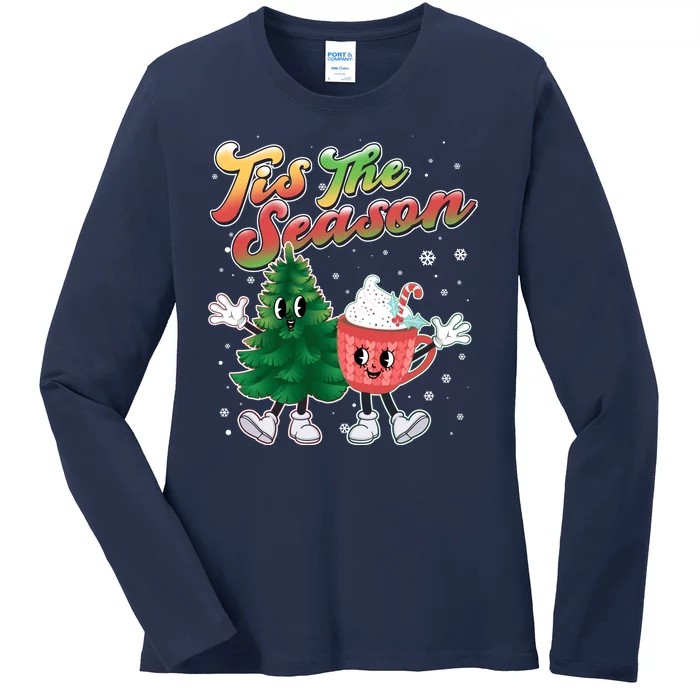 Cute Retro Cartoon Christmas Tis The Season Ladies Long Sleeve Shirt