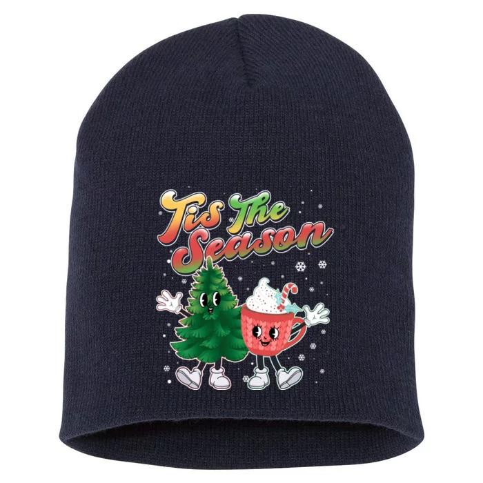 Cute Retro Cartoon Christmas Tis The Season Short Acrylic Beanie