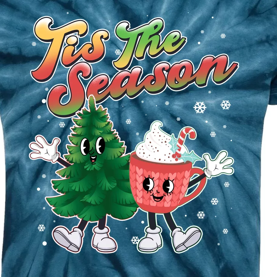 Cute Retro Cartoon Christmas Tis The Season Kids Tie-Dye T-Shirt