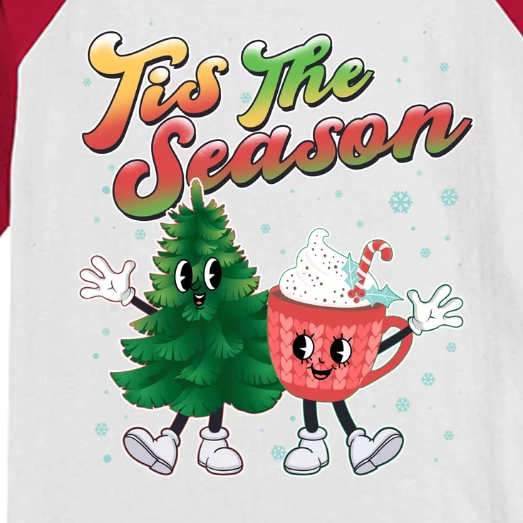 Cute Retro Cartoon Christmas Tis The Season Kids Colorblock Raglan Jersey