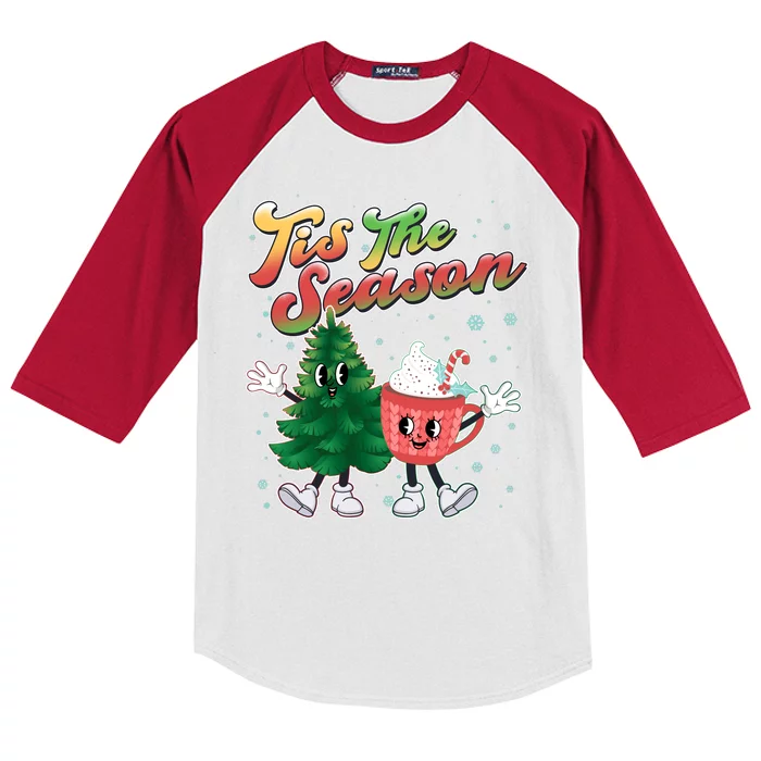 Cute Retro Cartoon Christmas Tis The Season Kids Colorblock Raglan Jersey