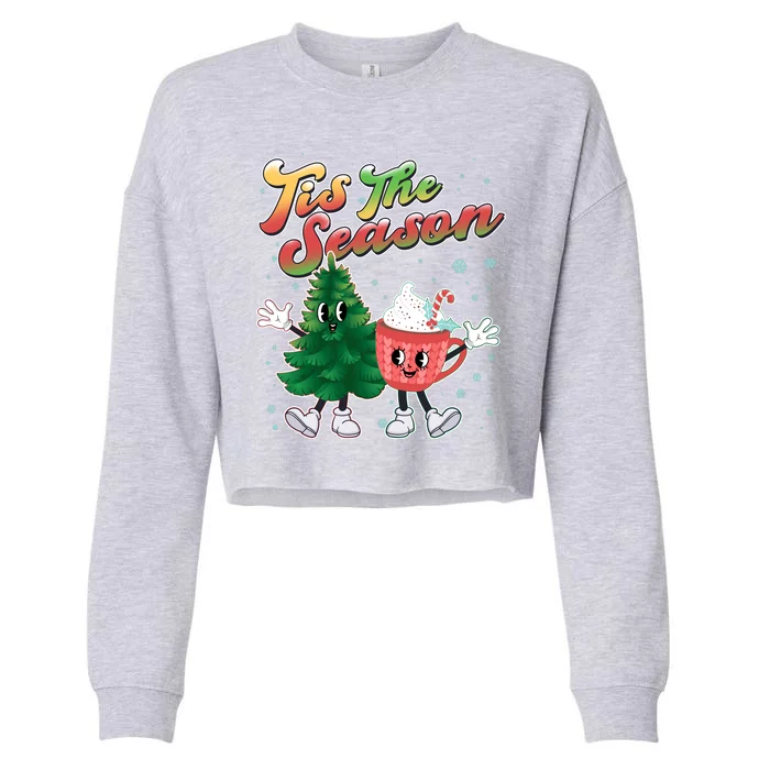 Cute Retro Cartoon Christmas Tis The Season Cropped Pullover Crew