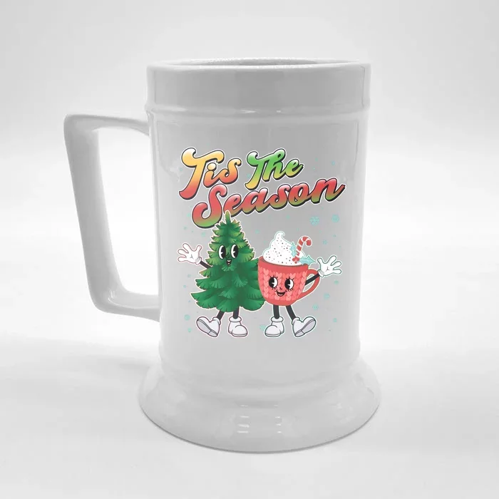 Cute Retro Cartoon Christmas Tis The Season Front & Back Beer Stein