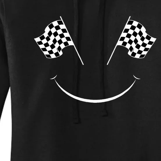 Car Racing Checkered Flag Smile Finish Line Automobile Racer Women's Pullover Hoodie