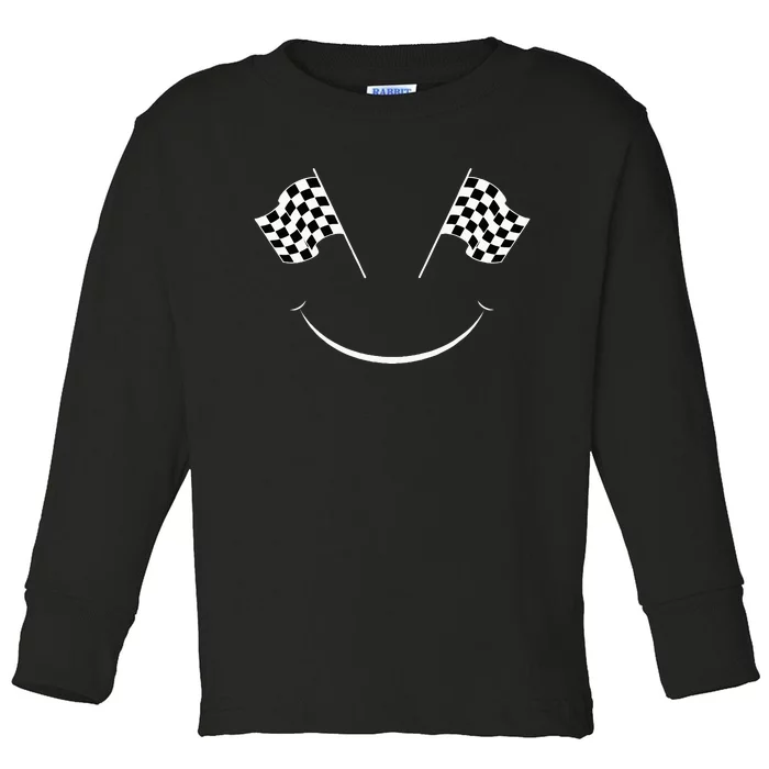 Car Racing Checkered Flag Smile Finish Line Automobile Racer Toddler Long Sleeve Shirt