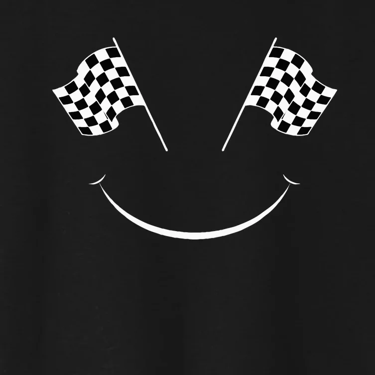 Car Racing Checkered Flag Smile Finish Line Automobile Racer Women's Crop Top Tee