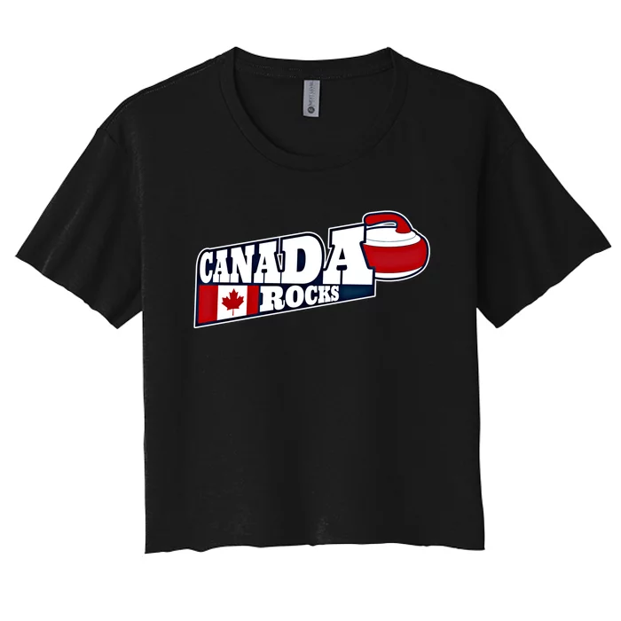 Canada Rocks Curling Stone Curler Canadian Flag Curling Funny Gift Women's Crop Top Tee