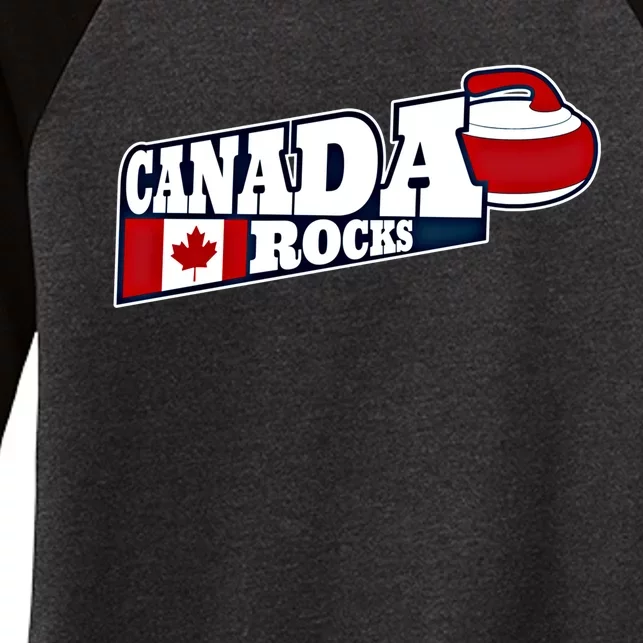 Canada Rocks Curling Stone Curler Canadian Flag Curling Funny Gift Women's Tri-Blend 3/4-Sleeve Raglan Shirt