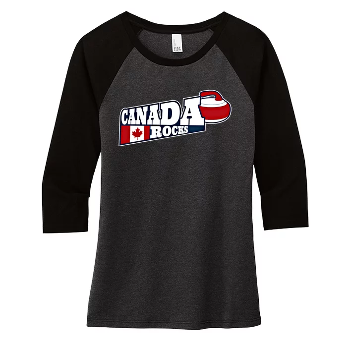 Canada Rocks Curling Stone Curler Canadian Flag Curling Funny Gift Women's Tri-Blend 3/4-Sleeve Raglan Shirt