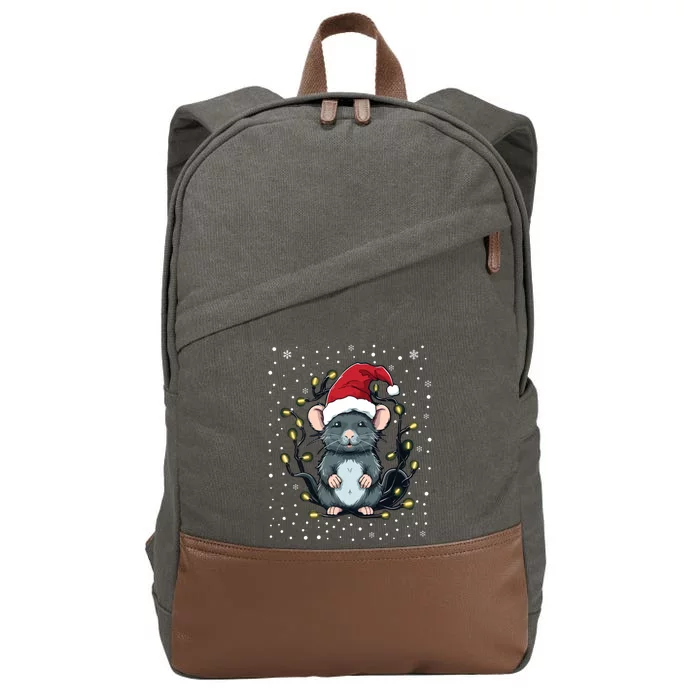 Cute Rat Christmas Lights Mouse Santa Hat Xmas Pajama Meaningful Gift Cotton Canvas Backpack