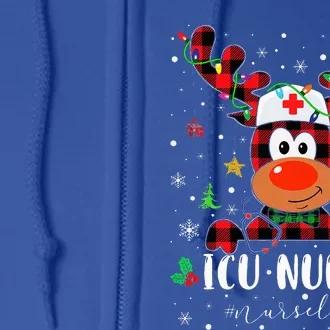 Cozy Reindeer Christmas Pajama for ICU Nurses Full Zip Hoodie