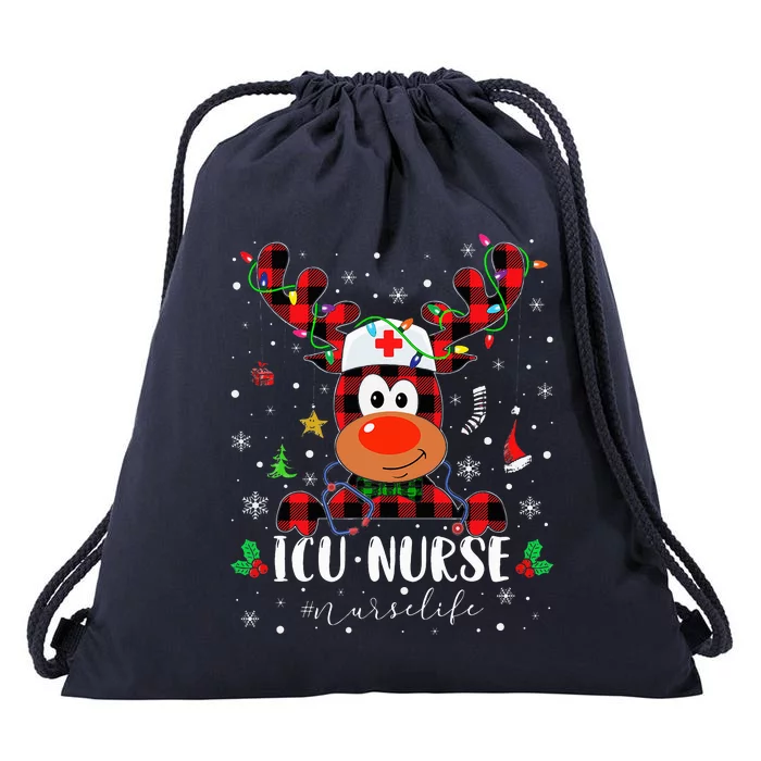 Cozy Reindeer Christmas Pajama for ICU Nurses Drawstring Bag