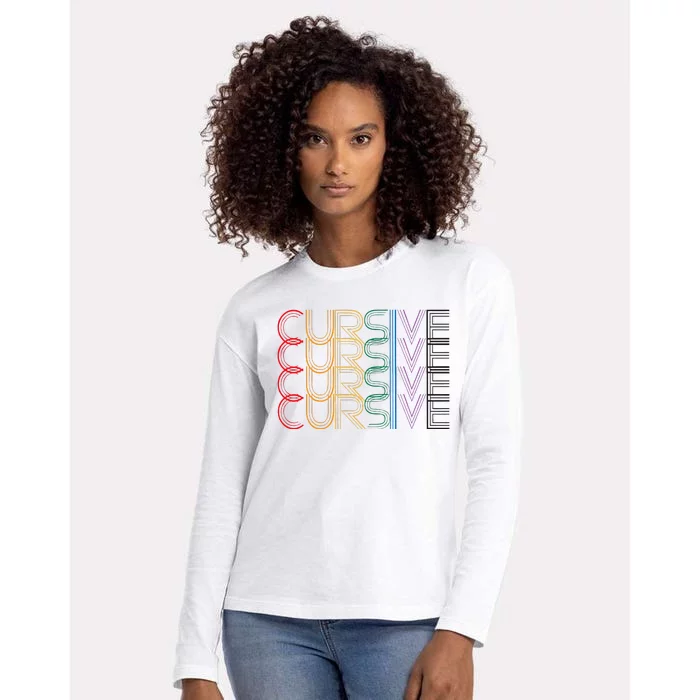 Cursive Rainbow Womens Cotton Relaxed Long Sleeve T-Shirt