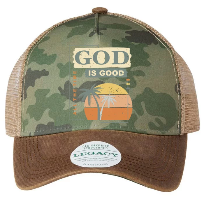 Cool Retro Christian Saying God Is Good All The Time Legacy Tie Dye Trucker Hat