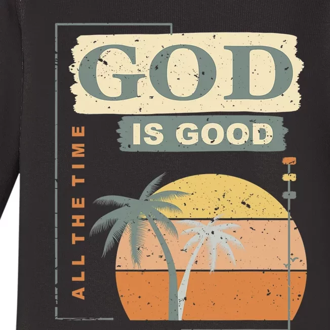 Cool Retro Christian Saying God Is Good All The Time Baby Long Sleeve Bodysuit