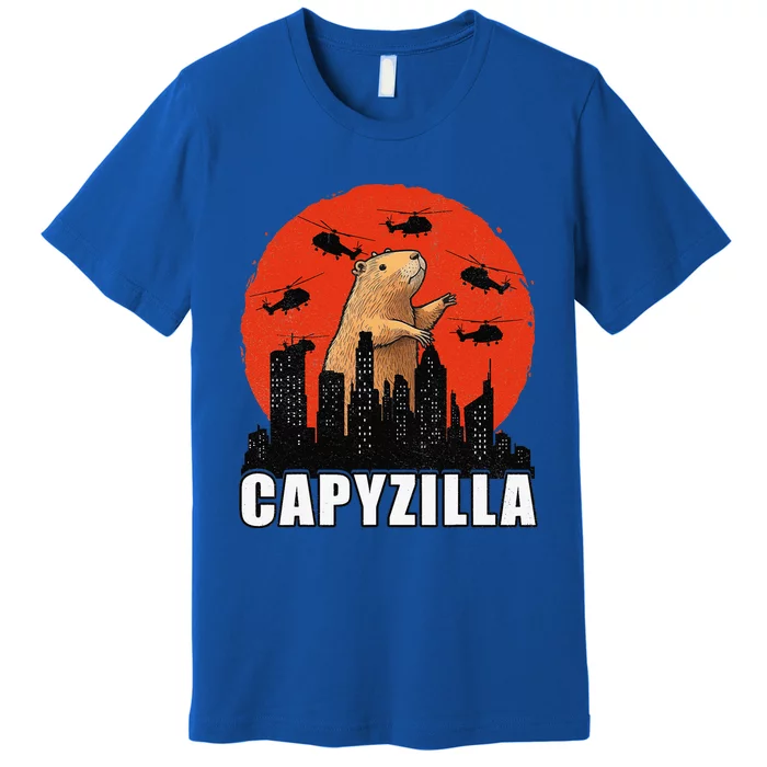 Capybara Retro Capybara Rodent Capyzilla Premium T-Shirt