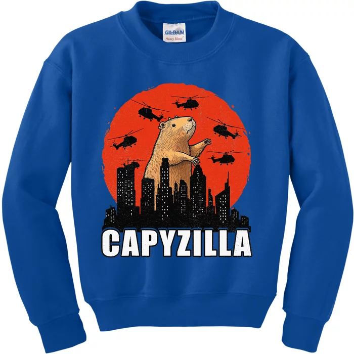 Capybara Retro Capybara Rodent Capyzilla Kids Sweatshirt