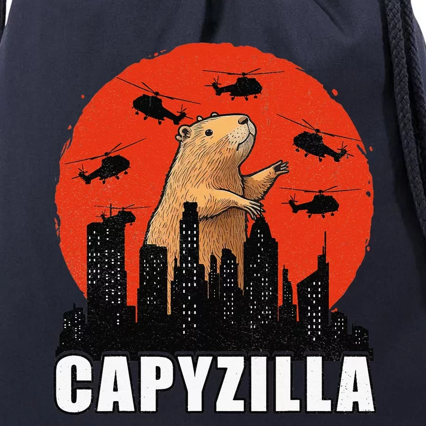 Capybara Retro Capybara Rodent Capyzilla Drawstring Bag