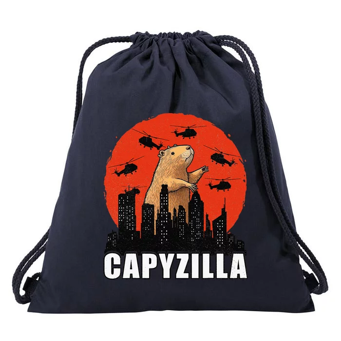 Capybara Retro Capybara Rodent Capyzilla Drawstring Bag