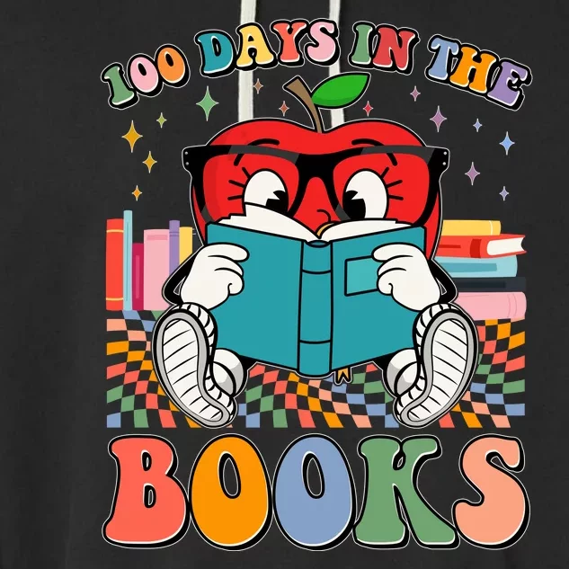 Cute Retro Cartoon Apple 100 Days Of Books Garment-Dyed Fleece Hoodie