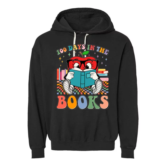 Cute Retro Cartoon Apple 100 Days Of Books Garment-Dyed Fleece Hoodie