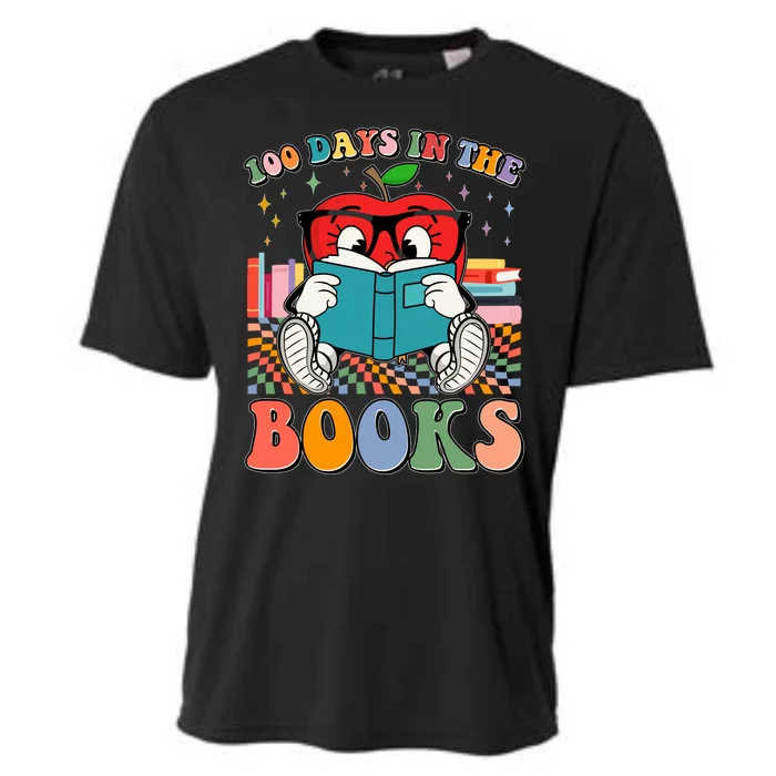 Cute Retro Cartoon Apple 100 Days Of Books Cooling Performance Crew T-Shirt