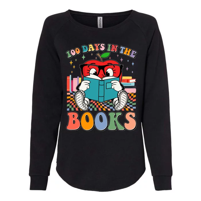 Cute Retro Cartoon Apple 100 Days Of Books Womens California Wash Sweatshirt