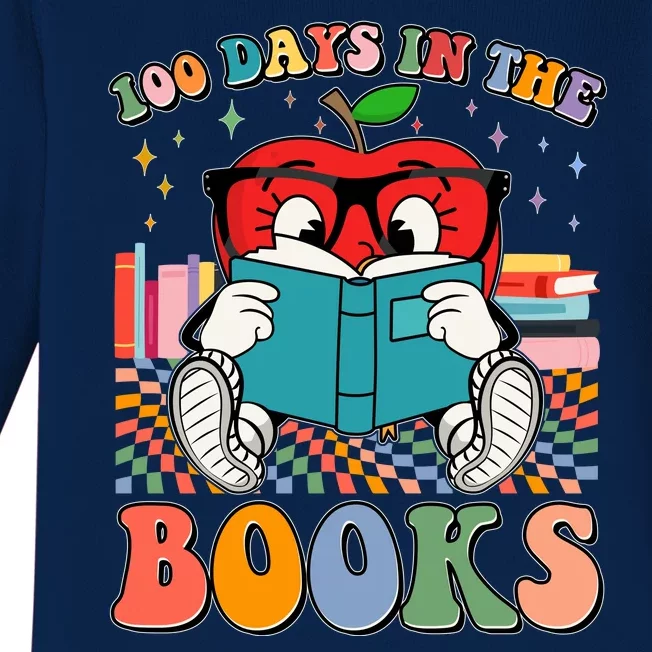 Cute Retro Cartoon Apple 100 Days Of Books Baby Long Sleeve Bodysuit