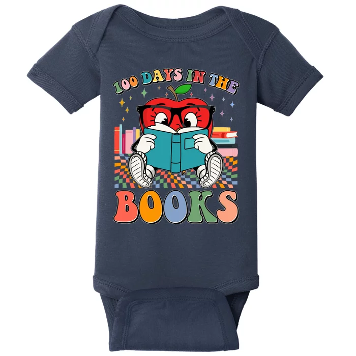 Cute Retro Cartoon Apple 100 Days Of Books Baby Bodysuit