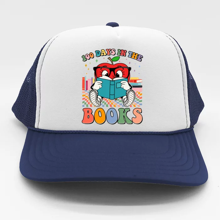 Cute Retro Cartoon Apple 100 Days Of Books Trucker Hat