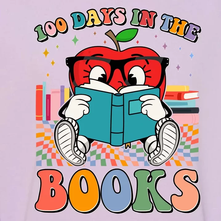 Cute Retro Cartoon Apple 100 Days Of Books Garment-Dyed Sweatshirt