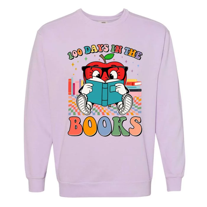 Cute Retro Cartoon Apple 100 Days Of Books Garment-Dyed Sweatshirt