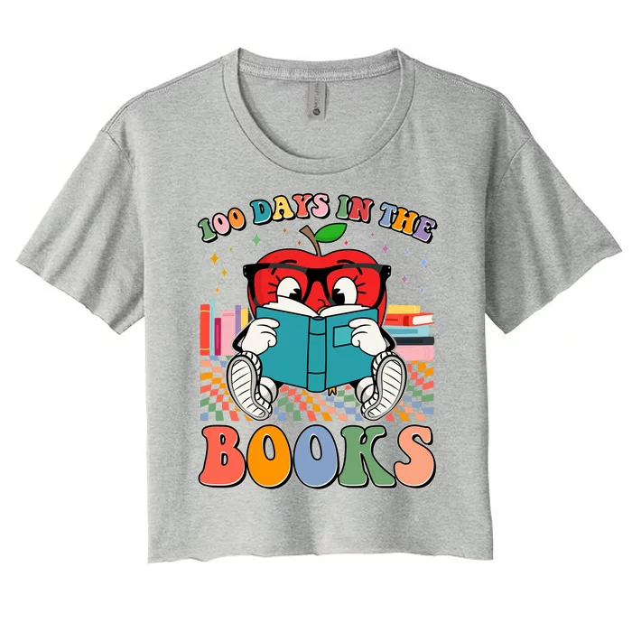 Cute Retro Cartoon Apple 100 Days Of Books Women's Crop Top Tee