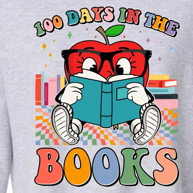 Cute Retro Cartoon Apple 100 Days Of Books Cropped Pullover Crew