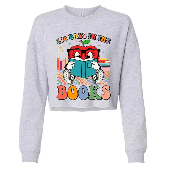 Cute Retro Cartoon Apple 100 Days Of Books Cropped Pullover Crew