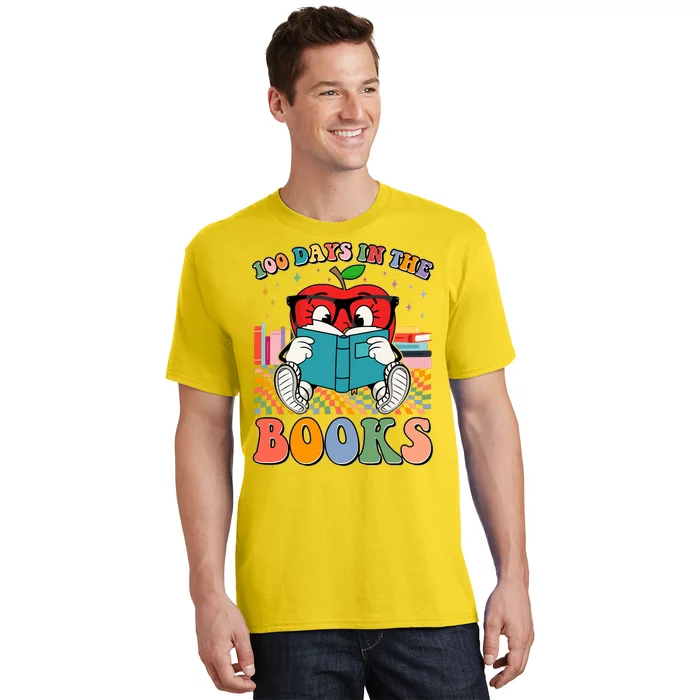 Cute Retro Cartoon Apple 100 Days Of Books T-Shirt